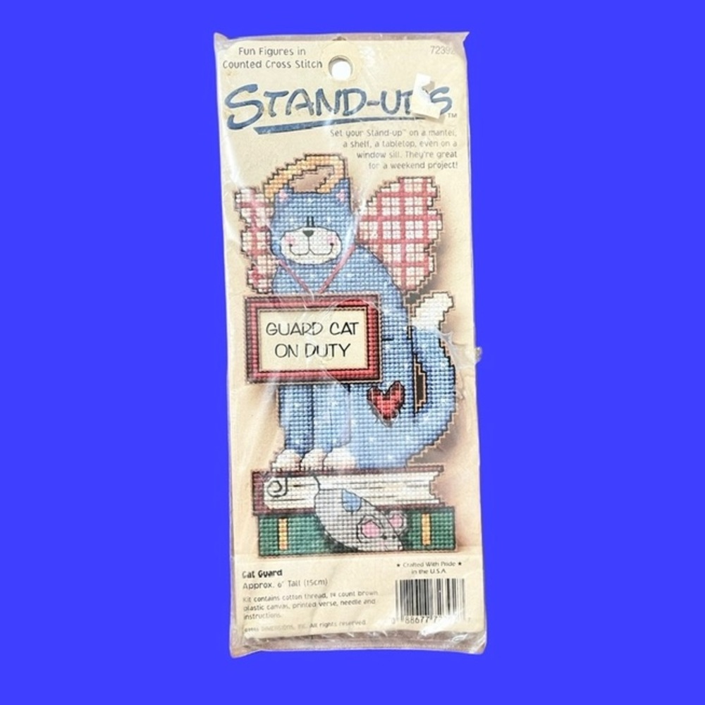 Vintage 90s Cross Stitch Kit. "Guard Cat on Duty".